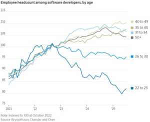 Employee headcount among software developers, by age